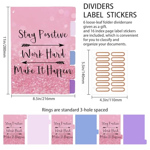 3 Ring Binder 2 Inch Round Ring Binder with 6 Tab Dividers，Cute Clipboard with Storage(Stay Positive) - color: Stay Positive, size: 2" Binder with Dividers