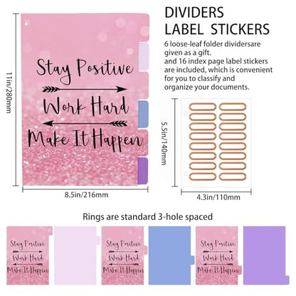 3 Ring Binder 2 Inch Round Ring Binder with 6 Tab Dividers，Cute Clipboard with Storage(Stay Positive) - color: Stay Positive, size: 2" Binder with Dividers
