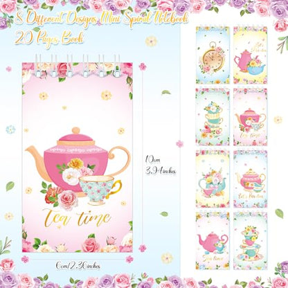 Faccito 24 Pcs Mini Tea Notebook Floral Tea Mini Notepad Party Favors Teapot Party Small Spiral Pocket Notebooks Floral Teapot Time Notepad Memo Spiral Notebooks for Birthday Classroom Reward Supplies