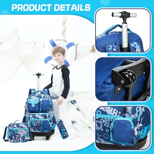 Meetbelify Rolling Backpack for Girls Boys Backpacks with Wheels Kids Carry on Luggage for Girls Boys - color: Boy Football