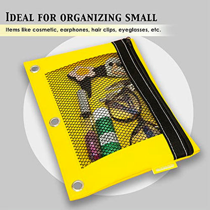 BAZIC PRODUCTS Bright Color 3-Ring Pencil Pouch with Mesh Window | clear mesh window and a zipper closure for pens, pencils, supplies - size: 144-Pack