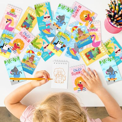 24Packs Hello Summer Mini Notepads Cute Cartoon Animal Spiral Notebooks Pocket Journal Memo Pads for Hawaii Beach Themed Birthday Gifts Goodie Bag Stuffers Office School Classroom Rewards - style: Summer