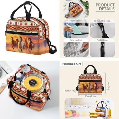 Horse 4-Piece Kids Backpack Set, 17inch School Bag with Lunch Box, Pencil Case & Water Bottle Holder for Elementary School Girls and Bys Daily School Use - color: Sunset Horse Print