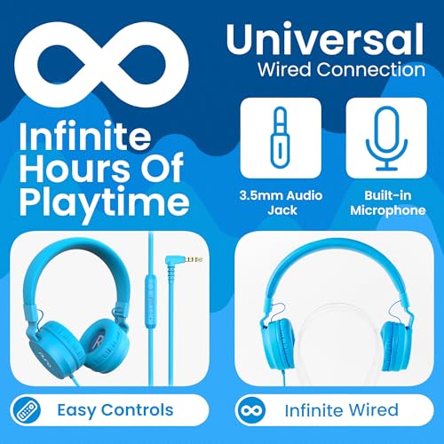 Puro Sound Labs Kids Wired Headphones – Volume-Limiting & Adjustable, Safer & Comfortable Headphones for Kids – Compatible with PCs, Smartphones & Tablets, Ideal for School & Travel – PuroBasic, Blue - color: Blue