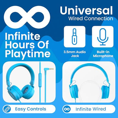 Puro Sound Labs Kids Wired Headphones – Volume-Limiting & Adjustable, Safer & Comfortable Headphones for Kids – Compatible with PCs, Smartphones & Tablets, Ideal for School & Travel – PuroBasic, Blue - color: Blue