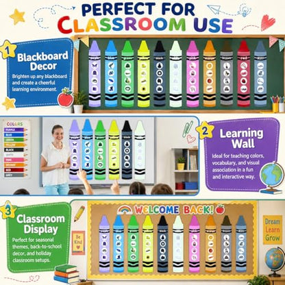 11 Sets Jumbo Size Crayon Bulletin Board 34.7 Inch Colour Recognition Poster Decoration Fruit Animals Plants Bulletin Board for Kindergarten Preschool Learning Classroom Chalkboard Decoration