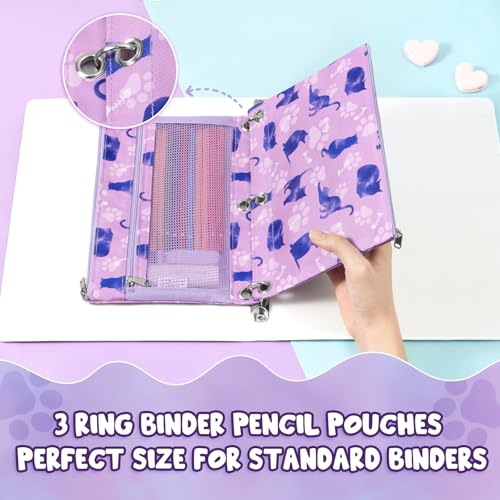 WAWSAM Cat Pencil Pouch for 3 Ring Binder, Binder Pencil Pouches with Zipper, Pencil Case with Clear Window, Cosmetic Bags for Office Supplies - color: Cat