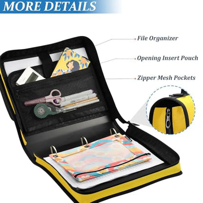 Nander 3 Ring Zipper Binder with Shoulder Strap,Bright Yellow Binders Organizer,1.5 Inch Zip Up Binder 500 Sheets, Easy to Carry