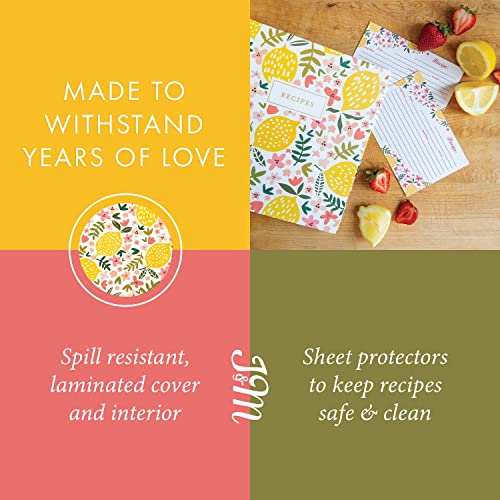 Jot & Mark 8.5"" x 9.5"" 3 Ring Recipe Binder with 50 Matching 4x6 inch | 50 Recipe Cards + 25 Sleeve Protectors + 5 Full-Page Sleeves + 6 Divider Tabs | 8.5x9.5 3-Ring - color: Summer Citrus, size: 8.5" x 9.5"