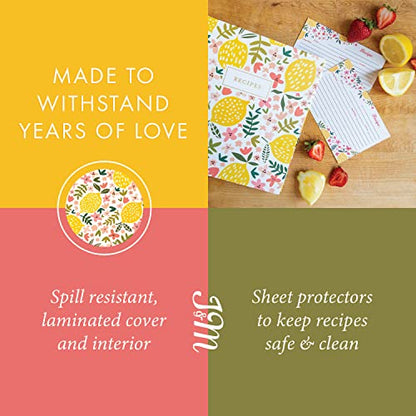 Jot & Mark 8.5"" x 9.5"" 3 Ring Recipe Binder with 50 Matching 4x6 inch | 50 Recipe Cards + 25 Sleeve Protectors + 5 Full-Page Sleeves + 6 Divider Tabs | 8.5x9.5 3-Ring - color: Summer Citrus, size: 8.5" x 9.5"