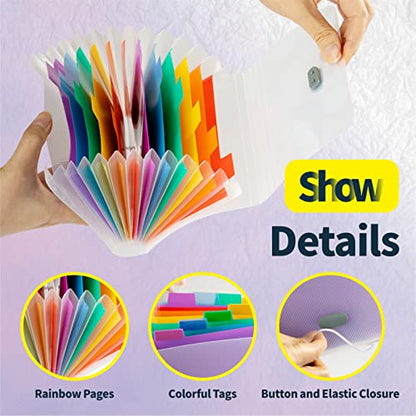 Mini Accordion File Organizer (7 inches * 4 inches) - 2 Pack 13 Pockets Expanding File Folders, Portable Receipt Organizer 100% Waterproof Plastic Receipt Organizer for Cards, Coupon, Receipt, Ticket