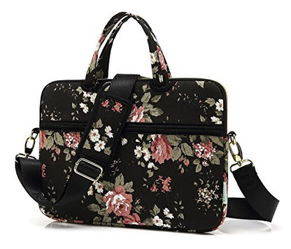 kayond Black C Rose Patten water resistant Laptop Shoulder Messenger Bag Case Sleeve for 14 Inch 14.1 Inch Laptop,Laptop Briefcase - color: Black C Rose, size: 14-14.1 Inch