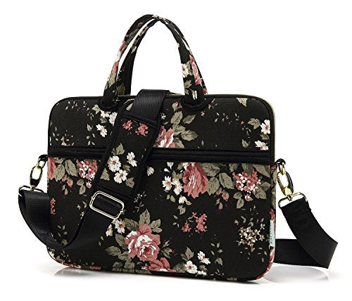 kayond Black C Rose Patten water resistant Laptop Shoulder Messenger Bag Case Sleeve for 15 Inch 15.6 Inch Laptop,Laptop Briefcase - color: Black C Rose, size: 15-15.6 Inch