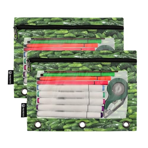 2 Pack 3 Ring Binder Pencil Pouch Dill Pickles Pencil Case Pencil Bags with Zipper, Clear PVC Binder Pockets for Office Daily Supplies - color: Color 20