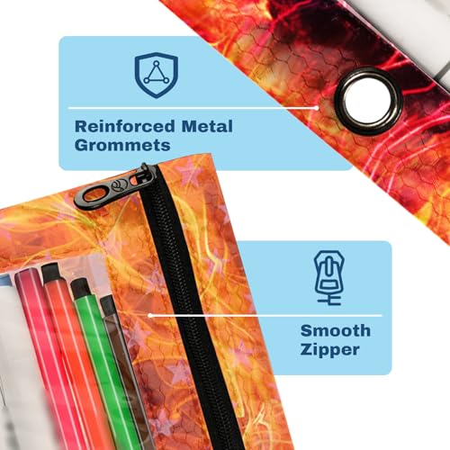 Basketball Pencil Pouch For 3 Ring Binder Clear Window Pencil Case For 3 Ring Reinforced Grommets With Zipper, 2 Pack - color: Basketball