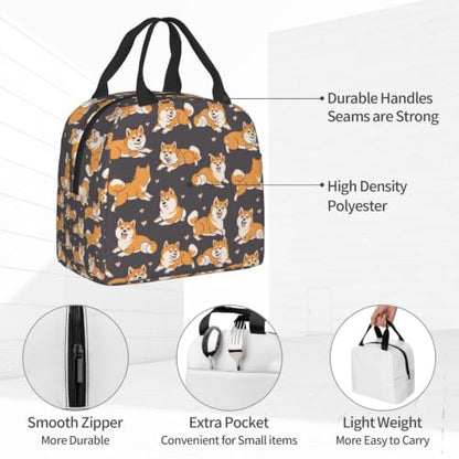 Shiba Inu Brown Lunch Box - Insulated Lunch Bags for Kids Boys Girls Reusable Lunch Tote Bags, Perfect for School/Camping/Hiking/Picnic/Beach/Travel - color: Brown