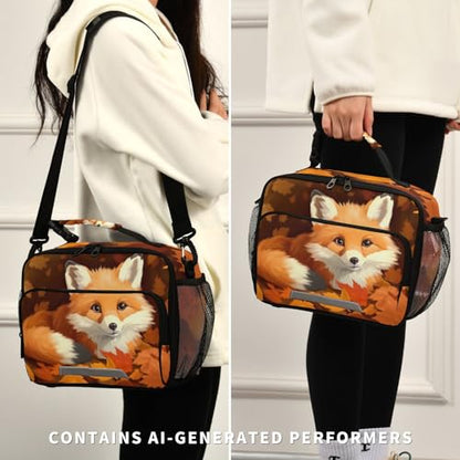 Fox Maple Leaves Kids Lunch Box Insulated Lunch Bags Cooler Tote Bag with Removable Shoulder Strap for Boy Girl Student 20848305 - color: Fox