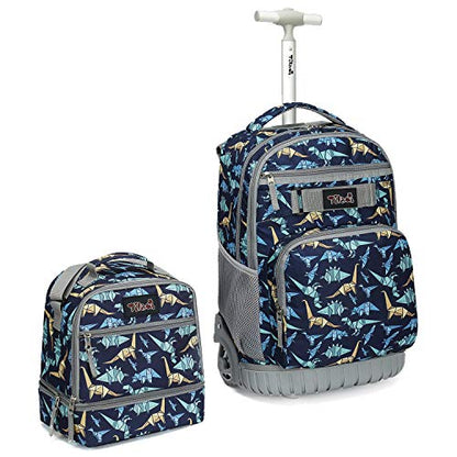 Tilami Rolling Backpack 19 inch with Lunch Bag Wheeled Laptop Backpack, Dinosaur - color: Dinosaur