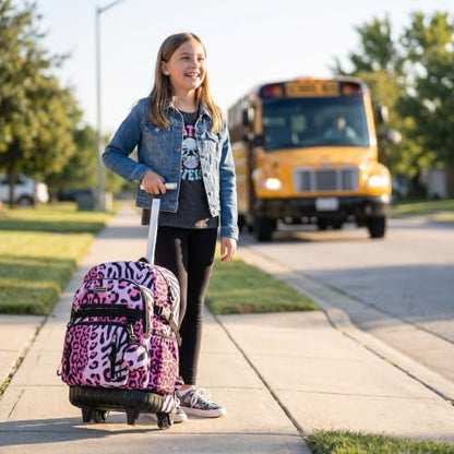 Meetbelify Rolling Backpack for Girls Boys Backpacks with Wheels Kids Carry on Luggage for Girls Boys - color: Pink Black