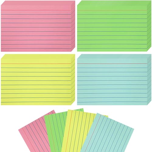 Colored Index Cards 4x6 Ruled, 160 Sheets Flash Cards for Studying, Notecards Recipe Cards 4x6 with Lined Plain Sides, Colorful Flashcards for School Office Home (4 Colors, 40 Sheets per Color) - size: 4" x 6"