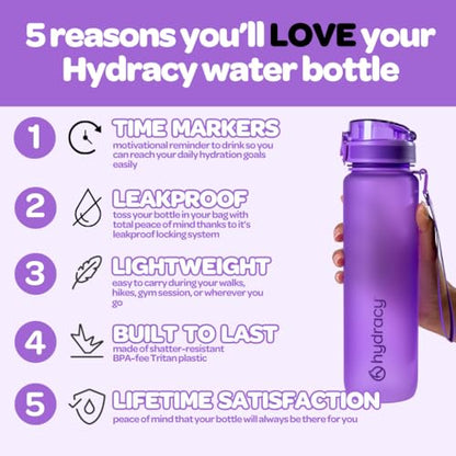Hydracy Water Bottle with Time Marker - Large 32 oz BPA Free Tritan Plastic Bottle with No Sweat Sleeve, Leakproof, Ideal for Gym, Sports & Outdoors | Leak Proof Gym Bottle with times to drink and no sweat Sleeve - Ideal for Fitness Sports & Outdoors - co