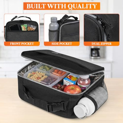 opux Insulated Lunch Bag for Kids, Reusable Lunch Box for School with Leakproof Lining, Compact Soft Cooler Tote for Boys & Girls, Front Pocket, Mesh Side Bottle Holder (Heather Charcoal) - color: Heather Charcoal