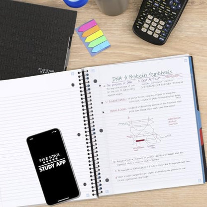 Five Star Advance Spiral Notebook + Study App, 3 Subject, College Ruled Paper, 8-1/2" x 11", 150 Sheets, Spiral Guard, Movable Tabbed Dividers, Black (73132) - color: Black, size: Pack of 1