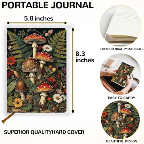 Lovdazzles Pretty Leather Lined Journal Retro Mushroom Notebook 200 Pages A5 Ruled Notebooks, Fantasy Retro Nature Mushroom Plant Journal, Gift for Nature Lovers, Artists, and Writers (5.8 x 8.3) - color: Multi 1723
