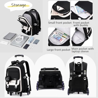 Rolling Backpack for Boys Girls Kids Backpack with Wheels Elementary School Roller Bookbag Trolley Bag Brown - color: 05-6 Wheels-brown, size: 6 Wheels