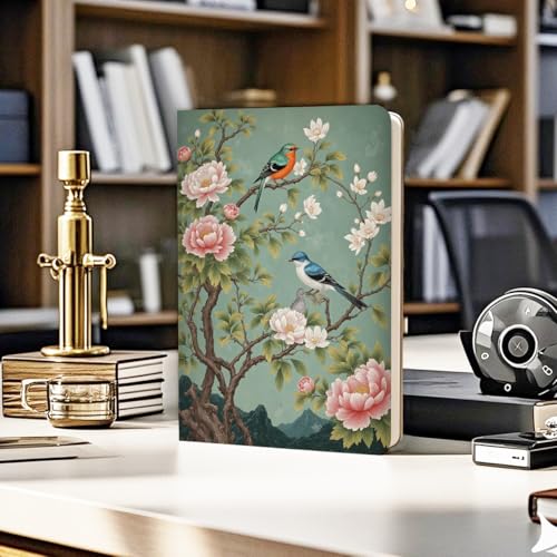 Lovdazzles Pretty Leather Lined Journal Flower and Bird Notebook 200 Pages A5 Ruled Notebooks, Aesthetic Cute Hardcover Leather Journal for Women Gift, Perfect for Office School Home (5.8 x 8.3) - color: Multi 1719