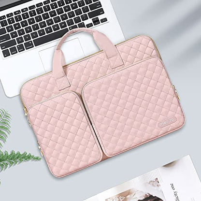 MOSISO 360 Protective Laptop Case 16 inch,15-15.6 inch Laptop Sleeve Compatible with MacBook Pro 16 M5 M4 M3 M2 M1 HP Acer Dell Lenovo,Square Quilted Bag Cover with 2 Pockets&Handle&Belt, Chalk Pink - color: Chalk Pink, size: 16 inch