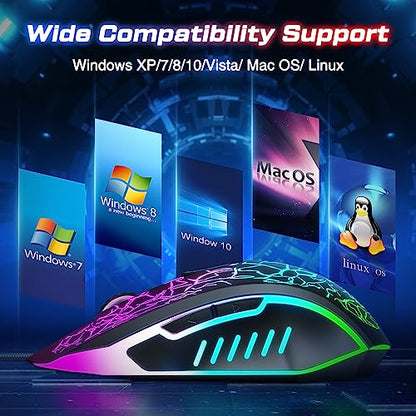 VersionTECH. Wired Gaming Mouse, Computer Mouse Ergonomic Mice with 7 LED Lights RGB Backlit, 6 Programmable Buttons, 4 Adjustable DPI for Laptop PC Gamer Desktop Chromebook Mac Games-Black - color: black