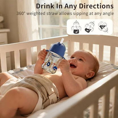 Evorie Tritan Weighted Straw Cup Baby Training Cup, Spill Proof, 7 Oz, 6M+ | BPA & BPS-Free, First learning cup, 360° drinking, Dishwasher safe, Durable Sippy Cup, Wathet - color: Wathet
