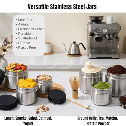 Modaniam Travel Stainless Steel Lunch Containers, Food Jar Travel Containers, Snack Containers, Portable Metal Lunch Box For Yogurt, Oatmeal, Leak Proof, Vanilla - Set of 3 8OZ+16 OZ+ 24 OZ - color: Vanilla: Set of 3 Canisters 8OZ + 16 OZ + 24 OZ