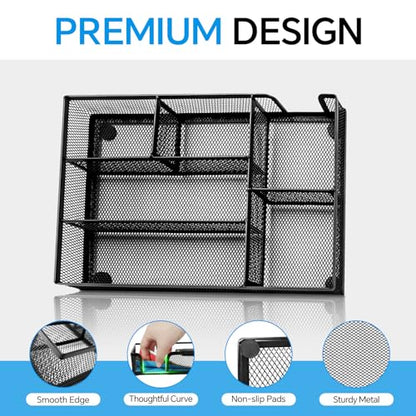 Desk Drawer Organizer, Office Drawer Divider Organizer Tray with 6 Compartments, Metal Mesh Desktop Organization and Accessories for Stationery Makeup Kitchen Toolroom School ＆Office, 12.6x8.27x1.6 in - size: Large-2 Pack