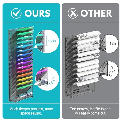 samstar 2 Pack 16 Tier Wall File Organizer Hanging Wall File Holder Wall Mount Paper Folder Organizer, Magazine Rack, Pack of 2 - color: Black 16 Tier 2 Pack
