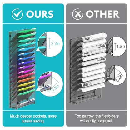 samstar 2 Pack 16 Tier Wall File Organizer Hanging Wall File Holder Wall Mount Paper Folder Organizer, Magazine Rack, Pack of 2 - color: Black 16 Tier 2 Pack