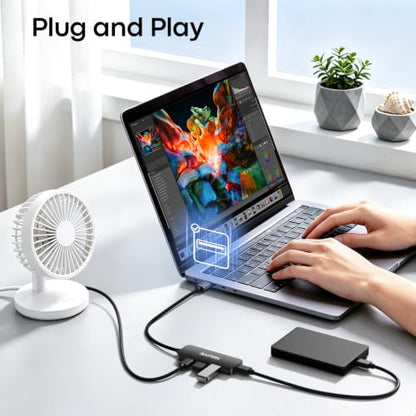 USB 3.0 Hub, 4-Port USB-A Splitter, 5Gbps High-Speed Data Adapter, Plug & Play USB Extender Hub for Laptop, PC, Desktop, Keyboard, Mouse, Flash Drive, External HDD, Printer, 1FT