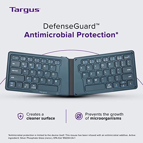 Targus Ergonomic Foldable Bluetooth Keyboard – Pocket-Sized, Split Ergonomic Design, Multi-Device Wireless Keyboard with DefenseGuard Protection - PKF00302US - color: Blue
