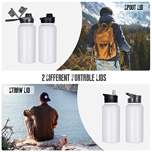 32 oz Insulated Water Bottle with Straw Lid & Wide Mouth Lids, Stainless Steel Sports Water Bottles, Double Walled Vacuum, Leak Proof, White - color: White, size: 32 Ounces