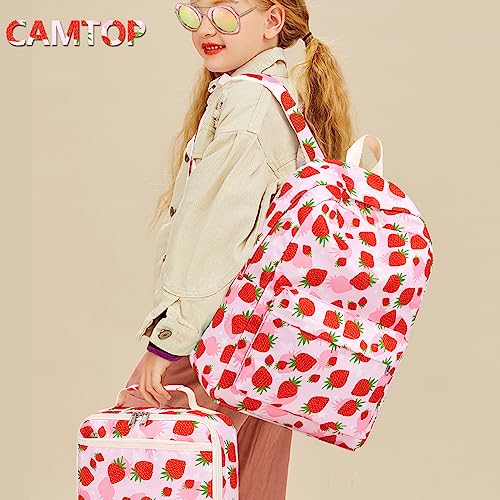 CAMTOP Backpack for Kids, Boys Girls Preschool Backpacks with Lunch Box Toddler Kindergarten School Bookbag Set - color: Strawberry