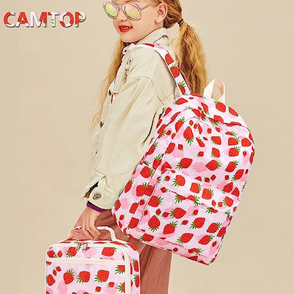 CAMTOP Backpack for Kids, Boys Girls Preschool Backpacks with Lunch Box Toddler Kindergarten School Bookbag Set - color: Strawberry