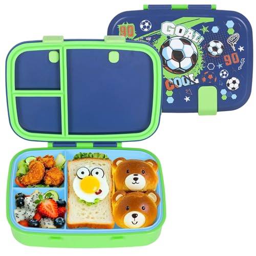 Cute Cartoon Bento Lunch Box for Kids, 800ml/27oz BPA-Free Leak-Proof Food Containers with 3 Compartments, Dishwasher Safe, Back to School Students Lunches Size for Ages 3-7 - color: B22. Soccer