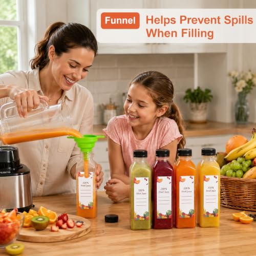 OBKJJ 80pcs 24oz Pcs Juice Bottles, Juice Bottle with Caps Reusable Empty Clear Bottles with Label, Funnel, Brush Bulk Beverage Containers for Juicing, Drinking, Smoothie and Other Beverages (24oz) - size: 24 Ounces