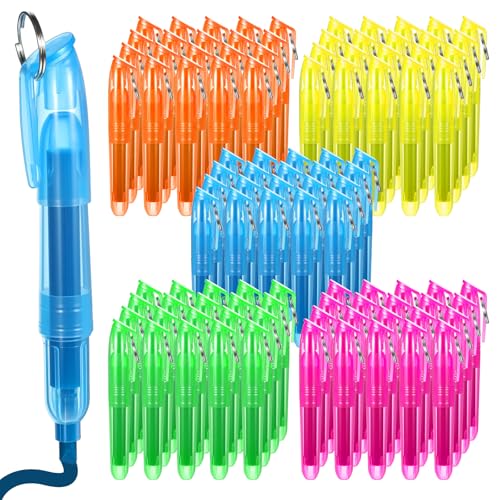 100 Pcs Mini Highlighters - Colored Quick Dry Small Highlighters with Key Ring for Nurses Teachers Students Office Classroom Supplies | Chisel Tip, 5 Colors, 3.35''