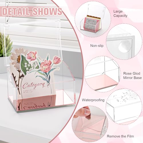 DLUGOPIS 3x5 Rose Gold Index Card Organizer Recipe Card Box Acrylic Flash Card Holder Index Card Box with Mirro Base 150 Ruled Lined Index Cards 30 Kraft Dividers Stickers For Holds 400 Note Cards - color: Rose Gold