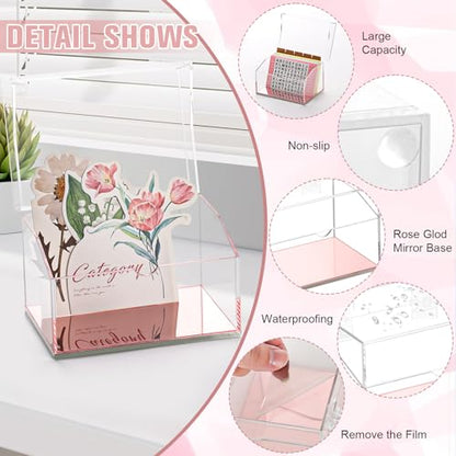 DLUGOPIS 3x5 Rose Gold Index Card Organizer Recipe Card Box Acrylic Flash Card Holder Index Card Box with Mirro Base 150 Ruled Lined Index Cards 30 Kraft Dividers Stickers For Holds 400 Note Cards - color: Rose Gold