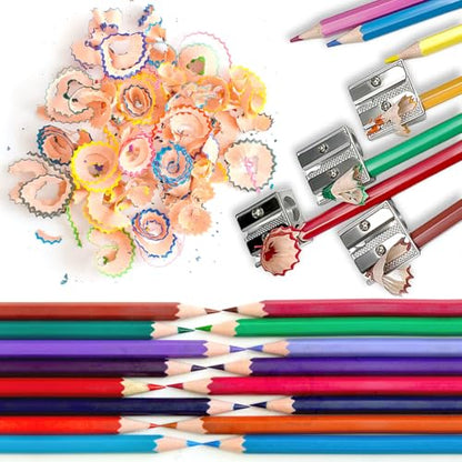 8 Pcs Metal Handheld Manual Pencil Sharpeners with Double Holes, Manual Pencil Sharpener with Double Holes，Sharp Steel Blades for Colored Pencils & Crayons, Non-Slip Gri