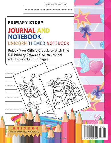 UNICORN - Primary Story Journal: Dotted Midline and Picture Space | Large (8.5 x 11 inches) - Blank handwriting practice paper with dotted lines ... School Exercise Book (Triangle Shape)