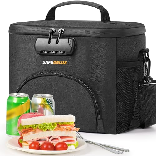 Lunch Bag with Combination Lock, Lunch Box for Men Women, Adjustable Shoulder Strap & Leakproof Soft Cooler for Commute, Travel & Gym - color: Black2